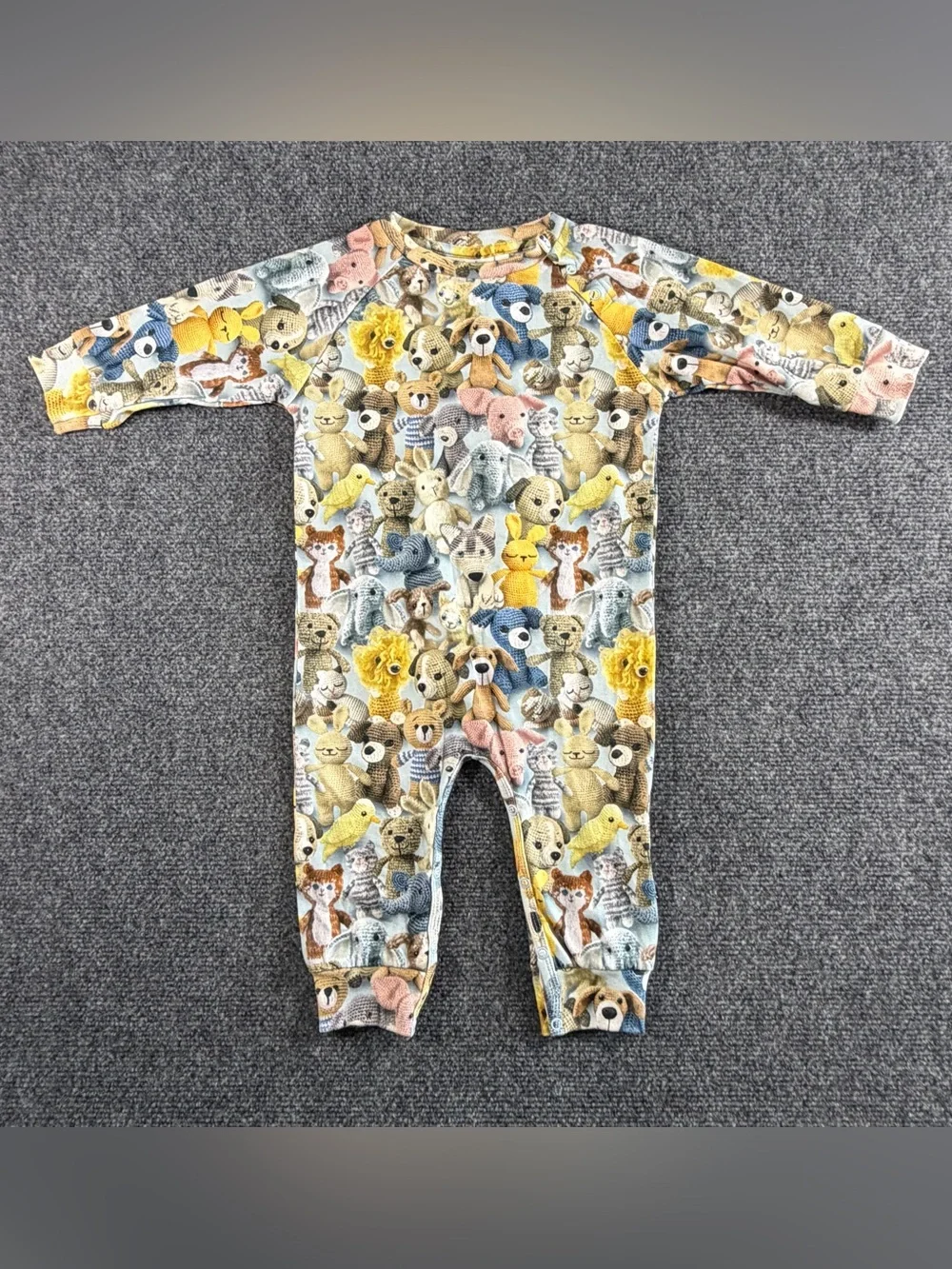 Molo Long-Sleeve Baby Romper All-Over Crochet Cute Animals 9 Months Organic NWT
